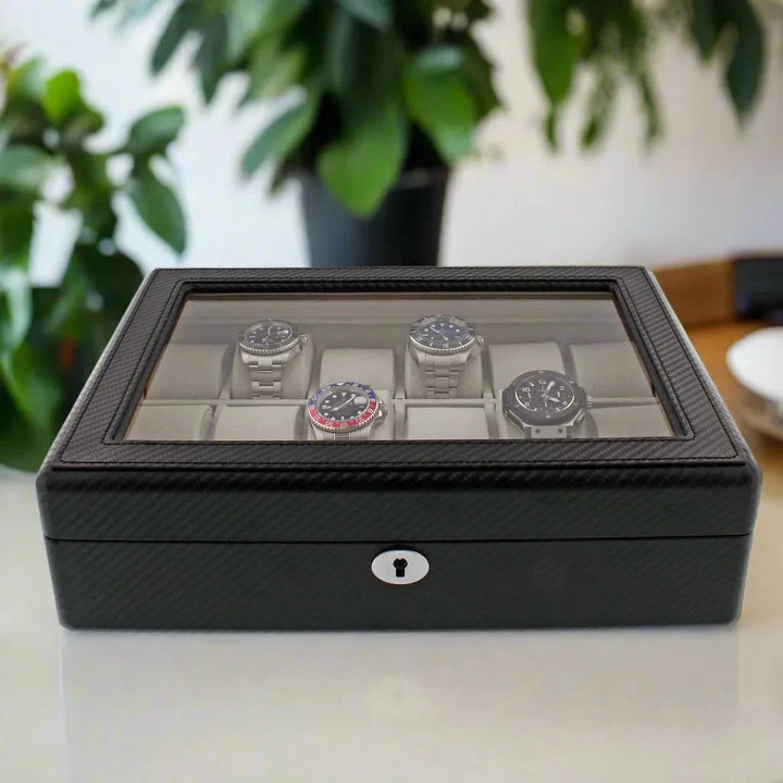 Carbon Fibre Leather Watch Box Premium Quality 18 Watches