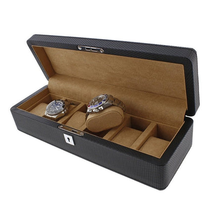 Carbon Fibre Leather Watch Box Premium Quality 6 Watches by Aevitas