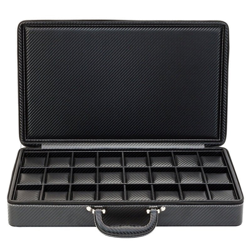 Carbon Fibre Leather Watch Travel Case for 24 Watches by Aevitas