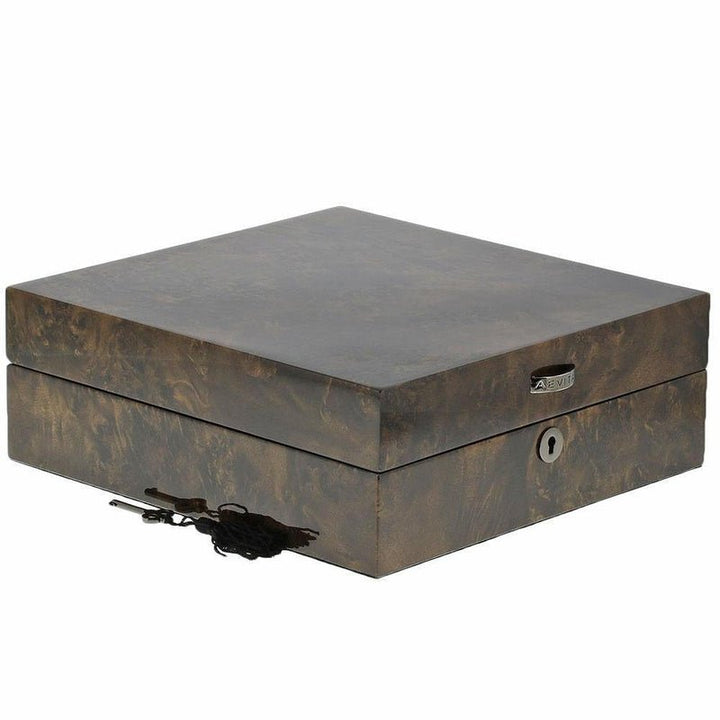 Dark Burl Wood Watch Box for 12 Watches with Solid Lid
