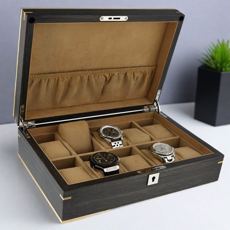 Dark Walnut Wood Natural Finish Watch Box 10 Watches by Aevitas