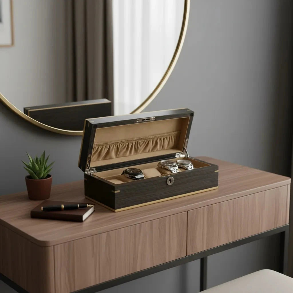 Dark Walnut Wood Natural Finish Watch Box for 5 Watches by Aevitas