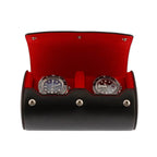 Double Watch Roll Case Premium Black Nappa Leather with Red Lining by Aevitas