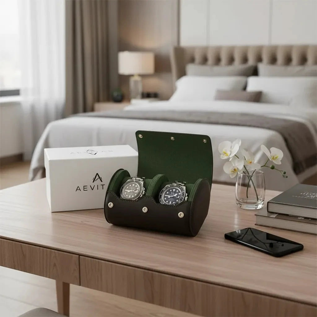 Double Watch Roll Case in Premium Black Nappa Leather by Aevitas