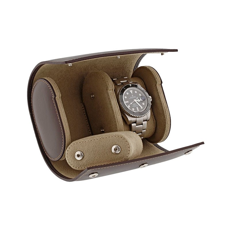 Double Watch Roll Case in Premium Dark Brown Calf Leather by Aevitas