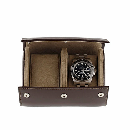Double Watch Roll Case in Premium Dark Brown Calf Leather by Aevitas