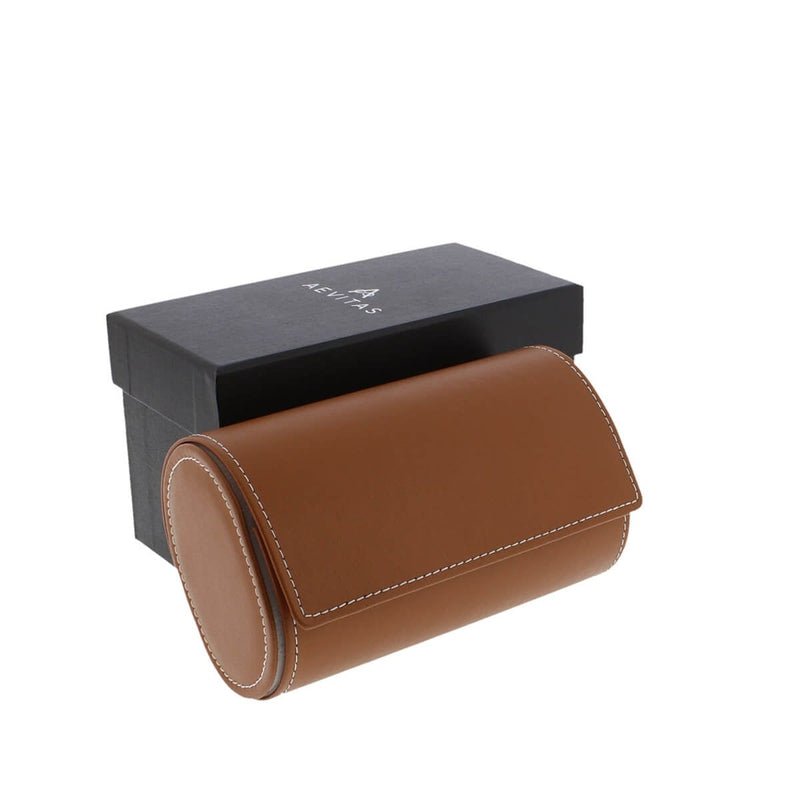 Double Watch Roll in Medium Brown Leather with Super Soft Lining
