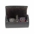 Double Watch Roll in Smooth Grey Leather with Super Soft Lining