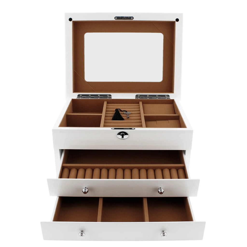 Upgrade to Extra Large Premium Jewellery Box White Wood with Camel Colour Lining by Aevitas Upgrade