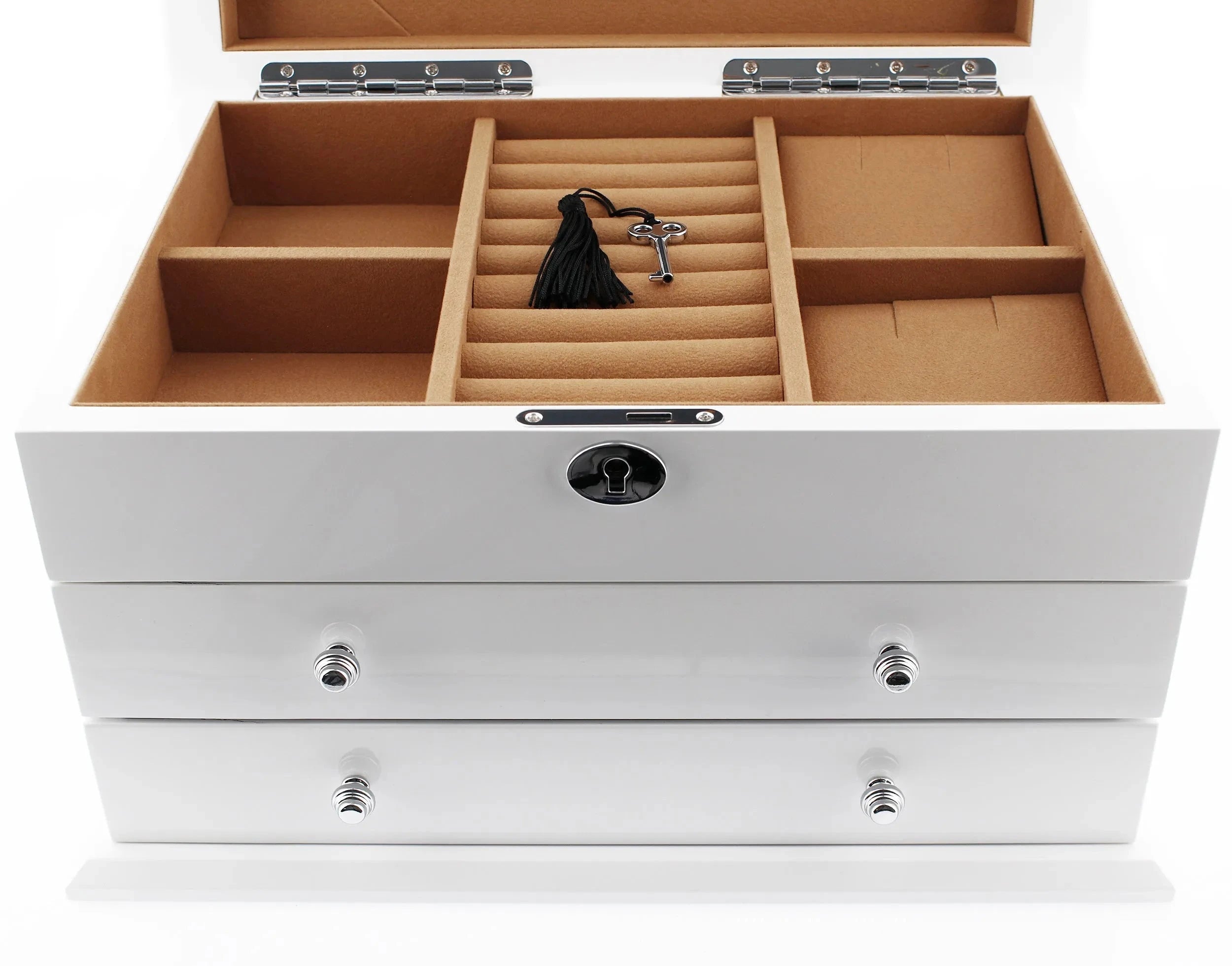 Upgrade to Extra Large Premium Jewellery Box White Wood with Camel Colour Lining by Aevitas Upgrade