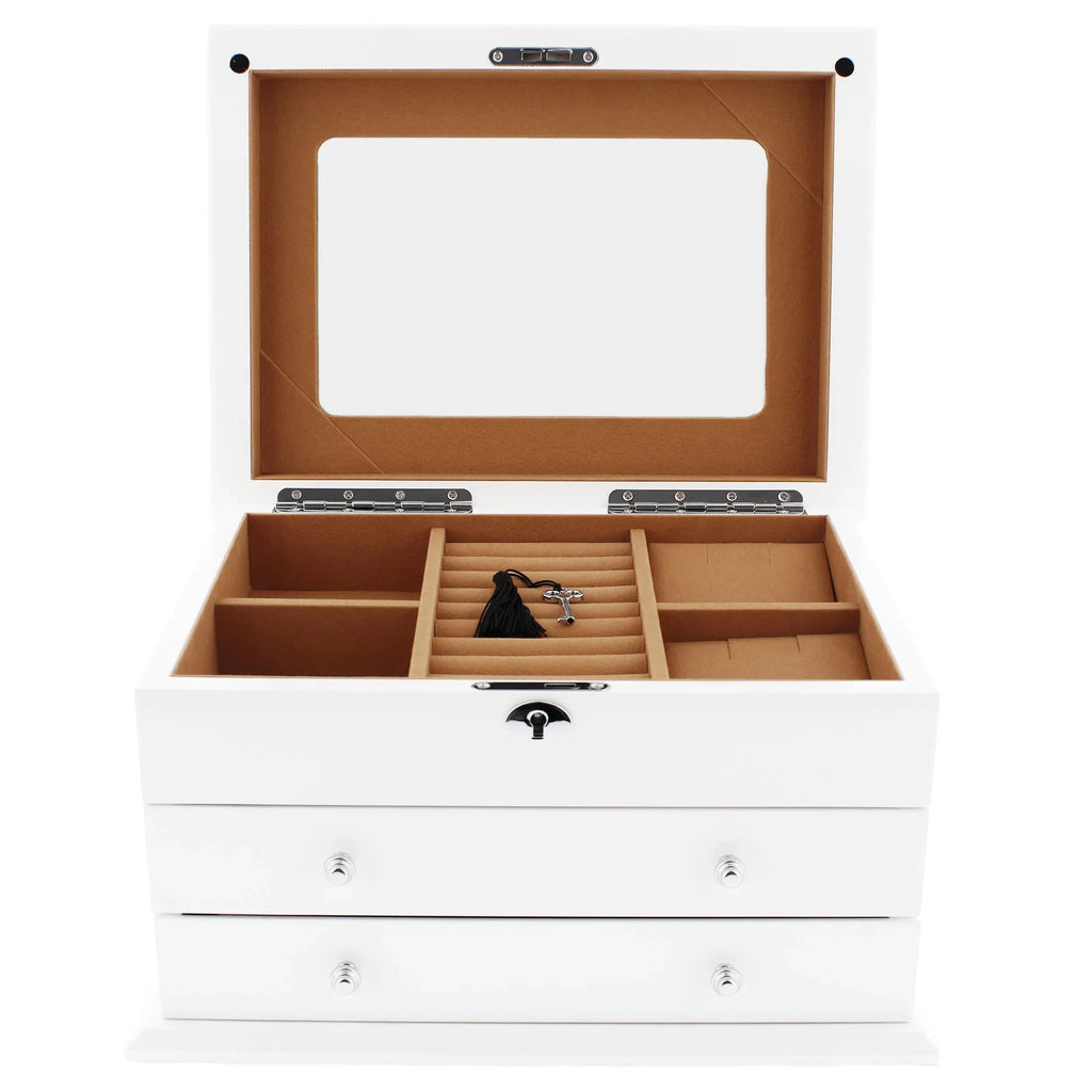 Upgrade to Extra Large Premium Jewellery Box White Wood with Camel Colour Lining by Aevitas Upgrade
