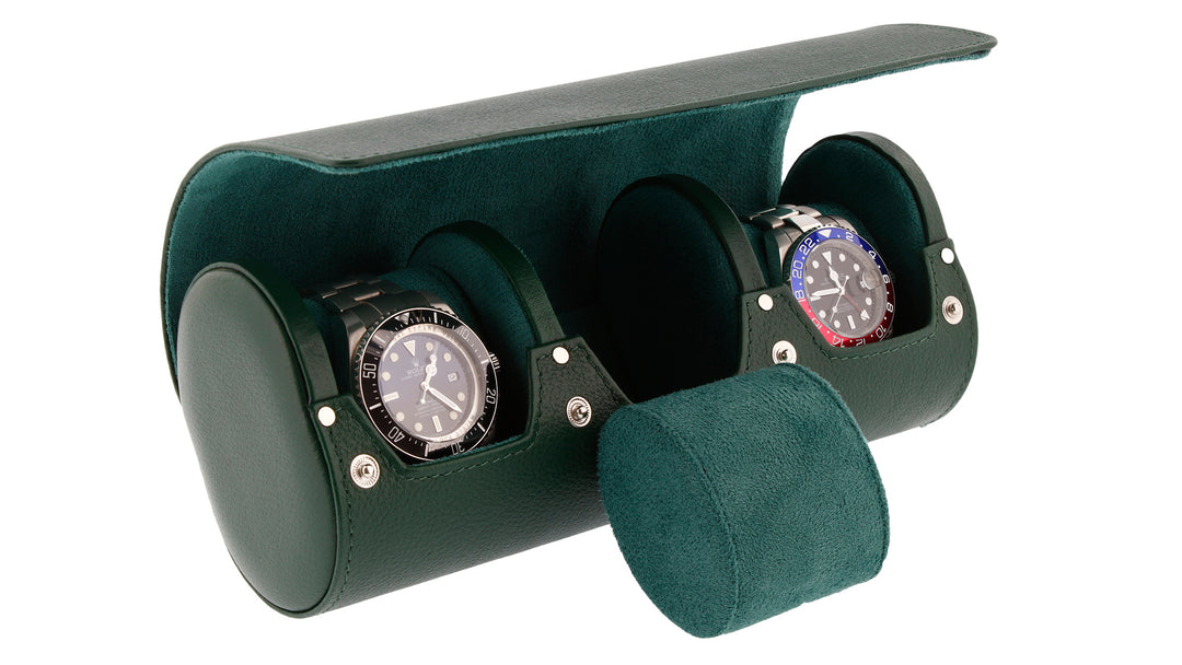 Green Genuine Leather Triple Watch Roll Travel Case by Aevitas