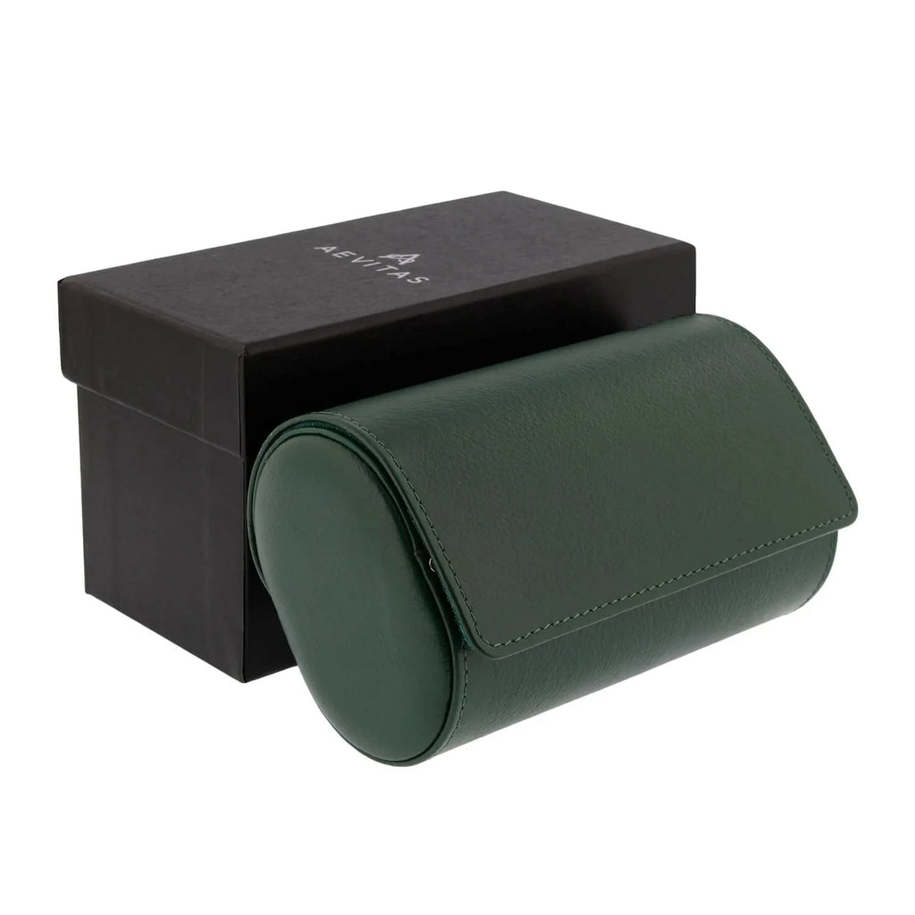 Green Genuine Leather Double Watch Roll Travel Case by Aevitas