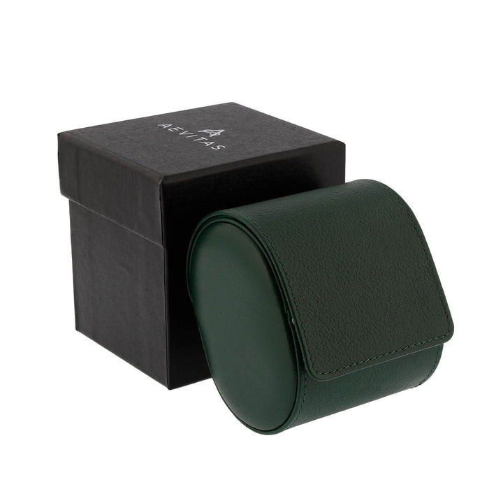 Green Genuine Leather Single Watch Roll Travel Case by Aevitas