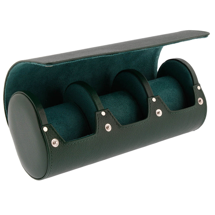 Green Genuine Leather Triple Watch Roll Travel Case by Aevitas
