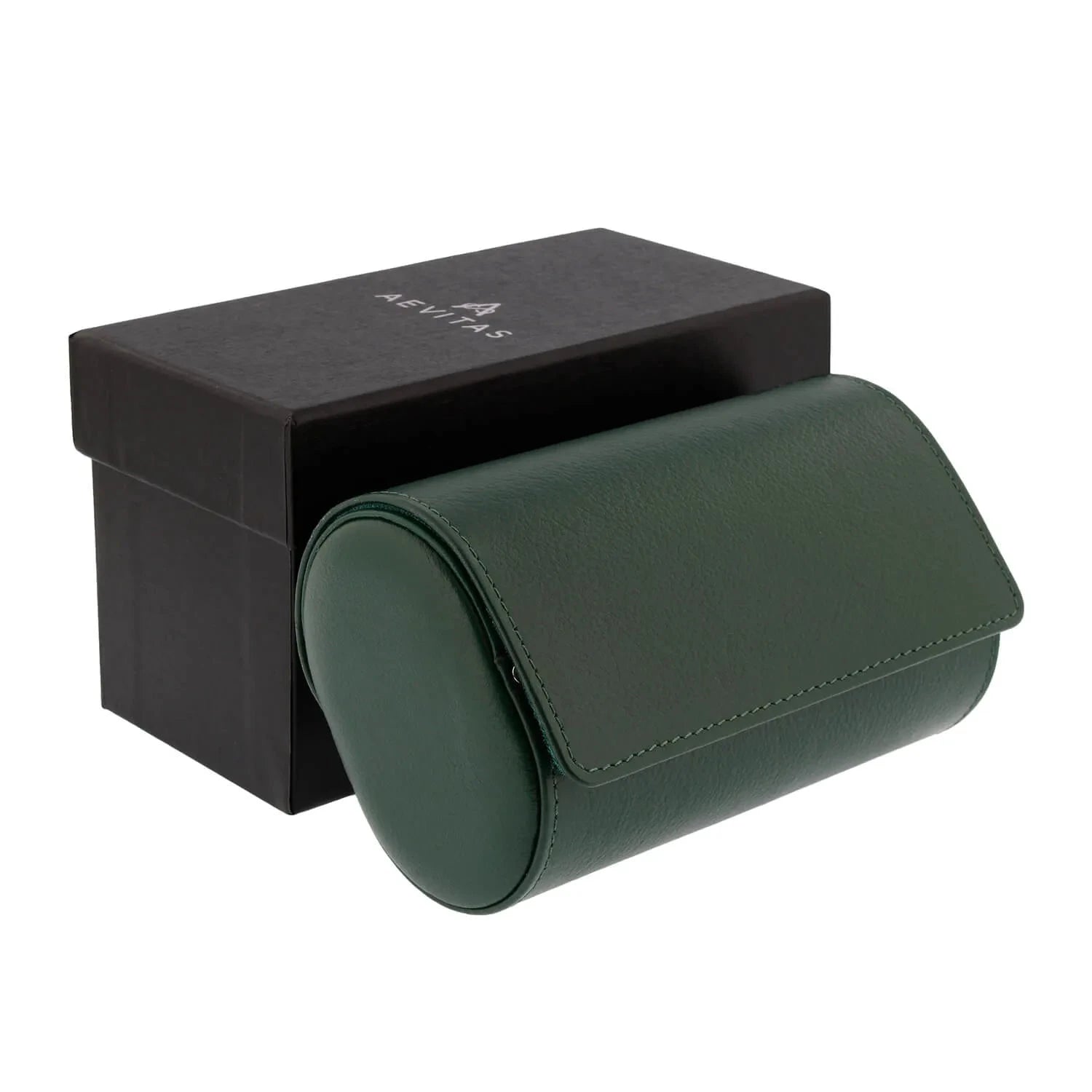 Green Genuine Leather Triple Watch Roll Travel Case by Aevitas