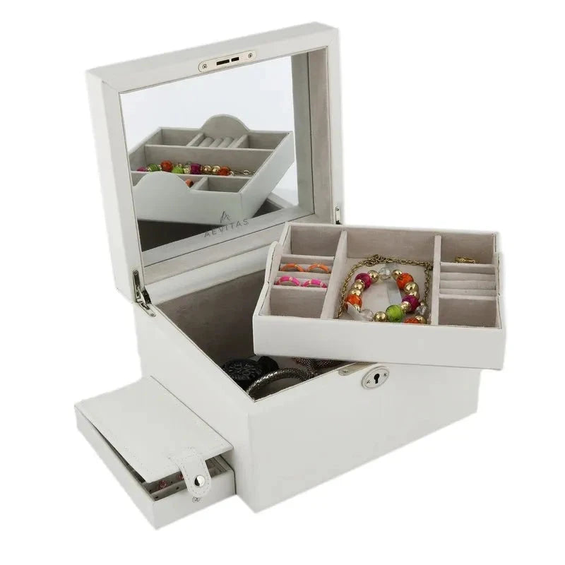 Large Size Ivory Bonded Leather Jewellery Box by Aevitas