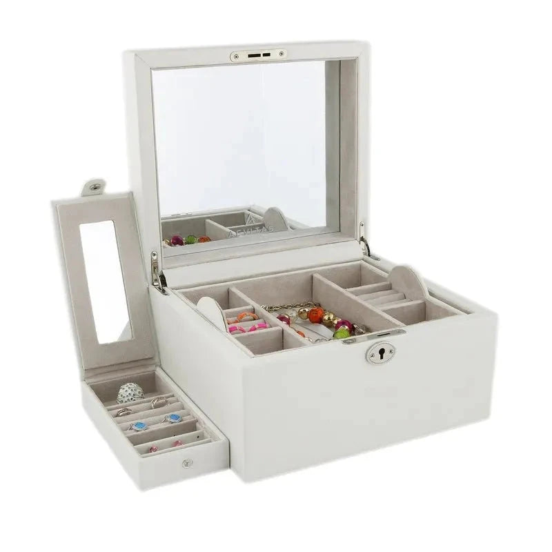 Large Size Ivory Bonded Leather Jewellery Box by Aevitas