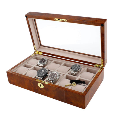 Watch Box for 12 Wrist Watches in Burl Walnut Wood by Aevitas