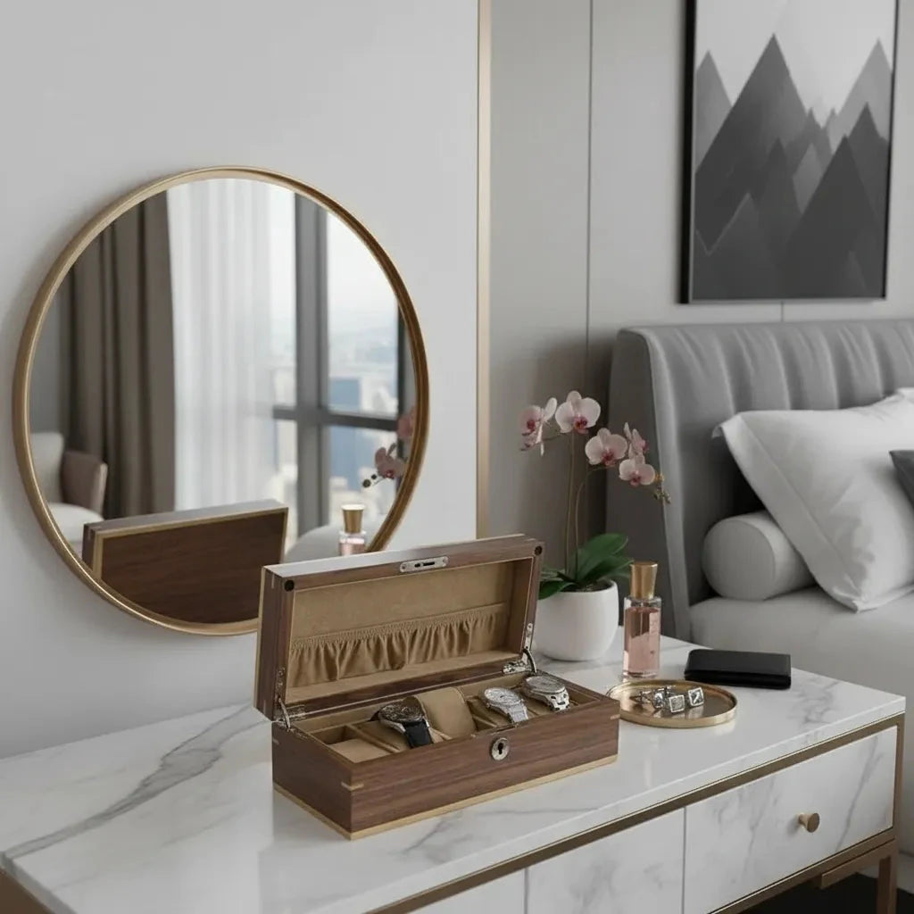 Light Walnut Wood Natural Finish Watch Box for 5 Watches by Aevitas