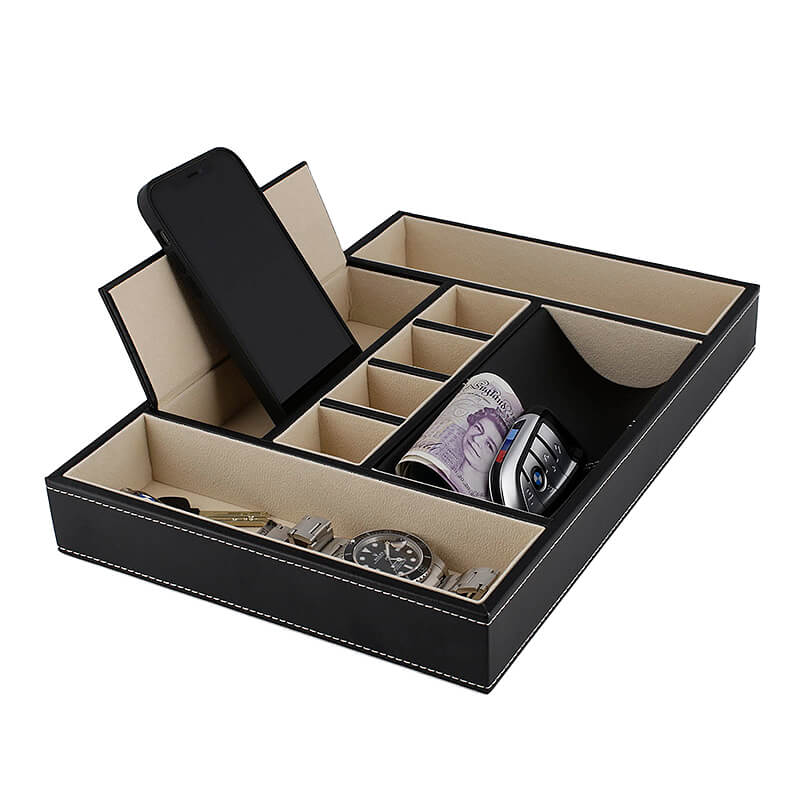 Men's Valet Tray Organiser Black Smooth Leather Finish by Aevitas