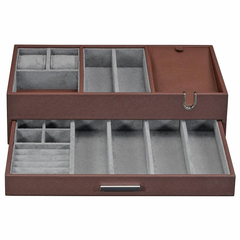 Men's Valet Tray Organiser in Brown Saffiano Leather Finish by Aevitas