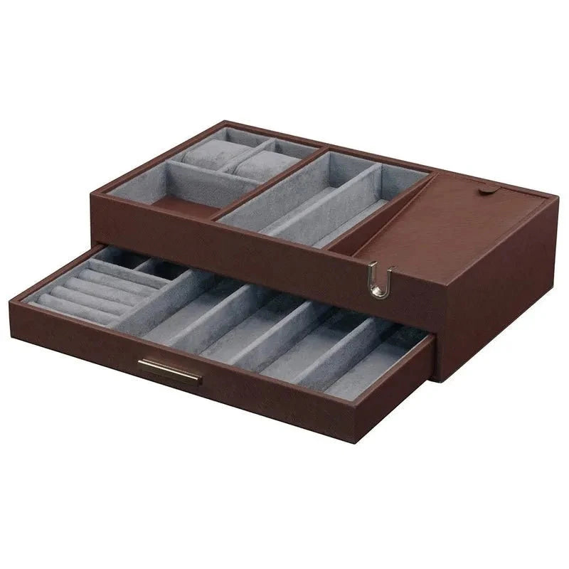 Men's Valet Tray Organiser in Brown Saffiano Leather Finish by Aevitas