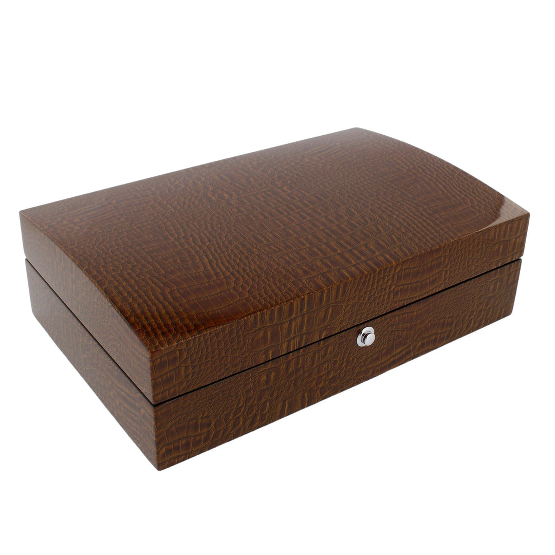 Premium 10 Watch Box in Brown High Gloss Lacquered Crocodile Print Finish by Aevitas