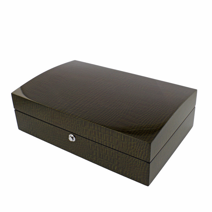 Premium 10 Watch Box in Green High Gloss Lacquered Crocodile Print Finish by Aevitas