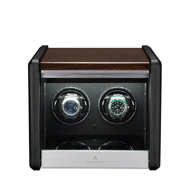 Premium 2 Watch Winder in Dark Walnut Wood with Piano Lacquer by Aevitas