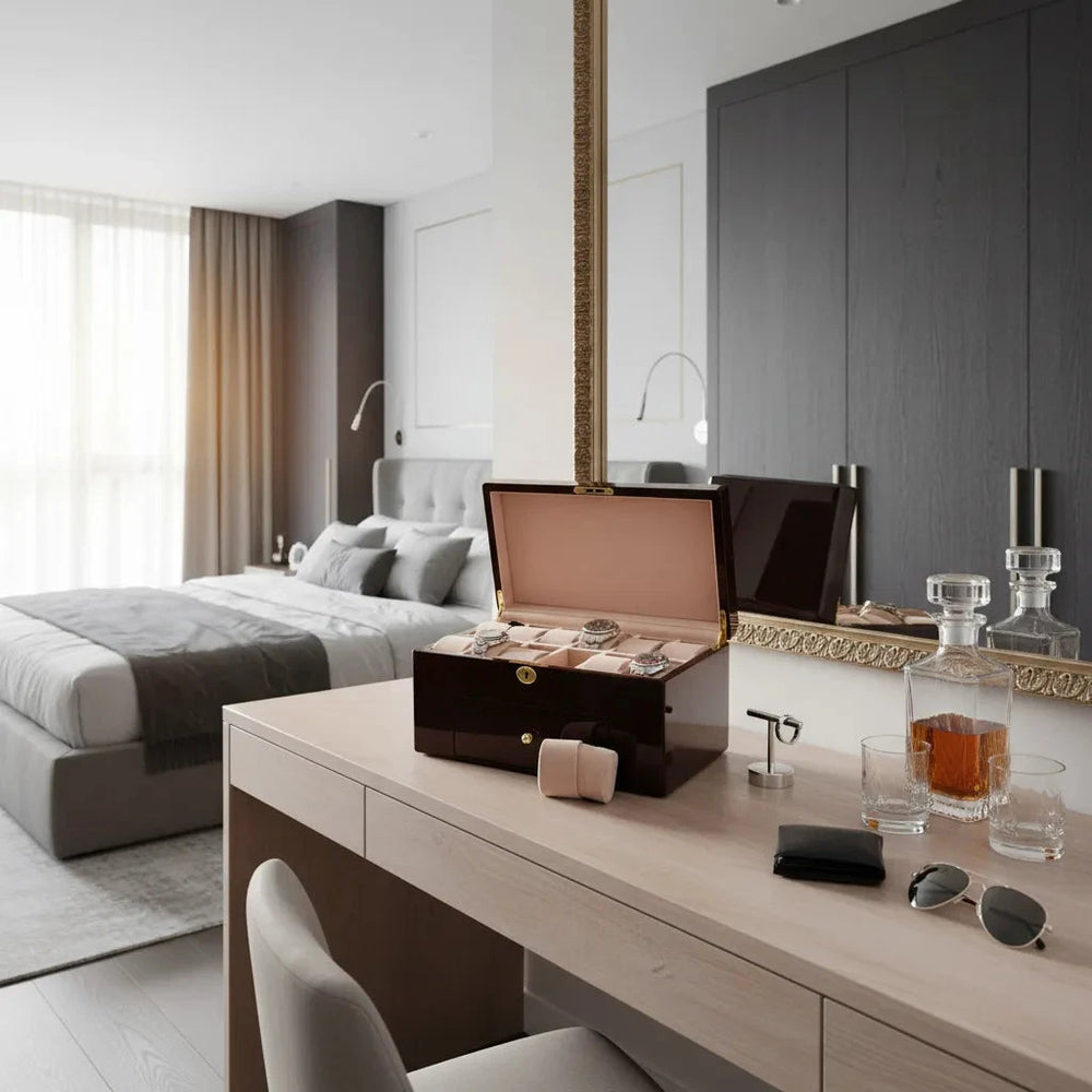 Premium 20 Watch Box in Cherry Wood Piano Gloss Finish with Luxury Lining