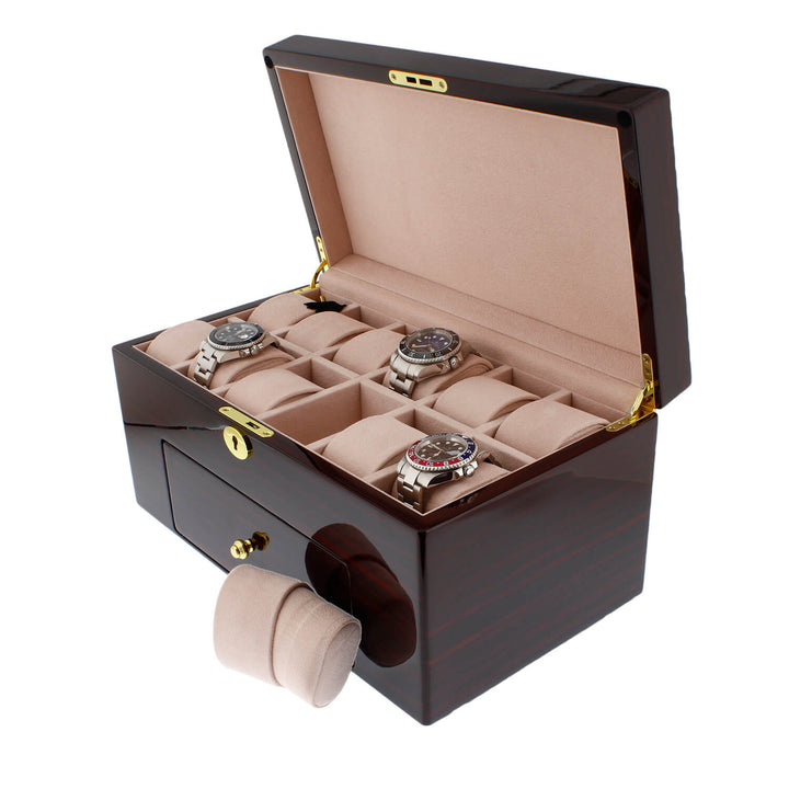 Premium 20 Watch Box in Cherry Wood Piano Gloss Finish with Luxury Lining