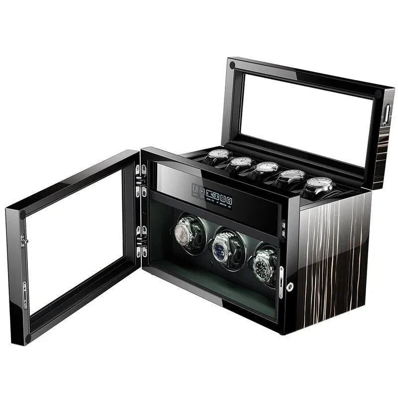 Premium 3 Watch Winder with Storage in Zebrano Ebony Wood by Aevitas
