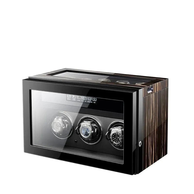Premium 3 Watch Winder with Storage in Zebrano Ebony Wood by Aevitas