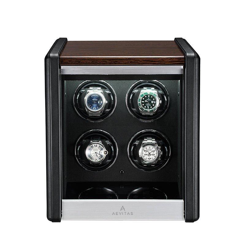 Premium 4 Watch Winder in Dark Walnut Wood with Piano Lacquer by Aevitas