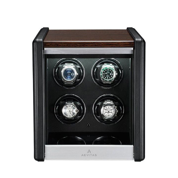 Premium 4 Watch Winder in Dark Walnut Wood with Piano Lacquer by Aevitas