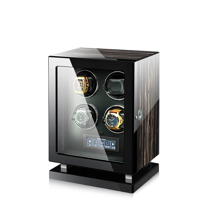 Premium 4 Watch Winder in Zebrano Ebony Wood Piano Lacquer by Aevitas