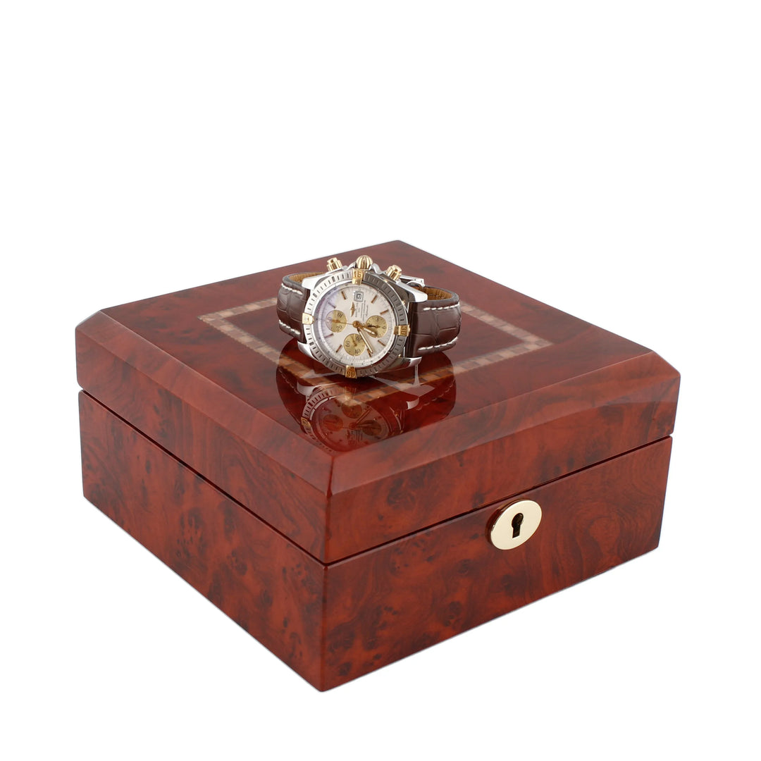 Premium 6 Watch Box in Burl Wanut Wood Piano Gloss Finish with Luxury Lining
