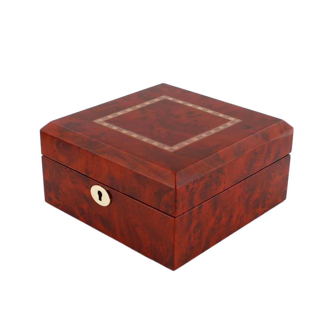 Premium 6 Watch Box in Burl Wanut Wood Piano Gloss Finish with Luxury Lining