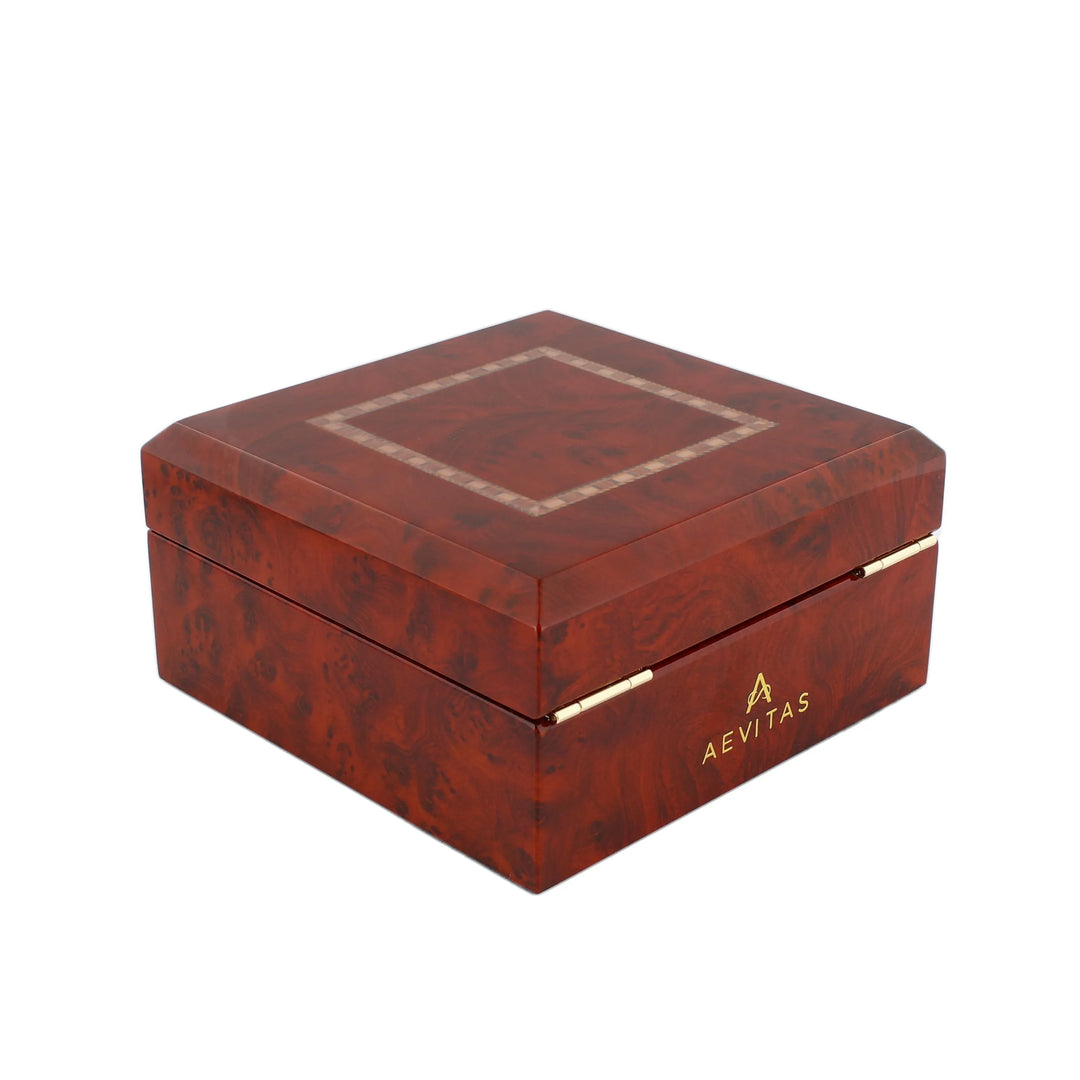 Premium 6 Watch Box in Burl Wanut Wood Piano Gloss Finish with Luxury Lining
