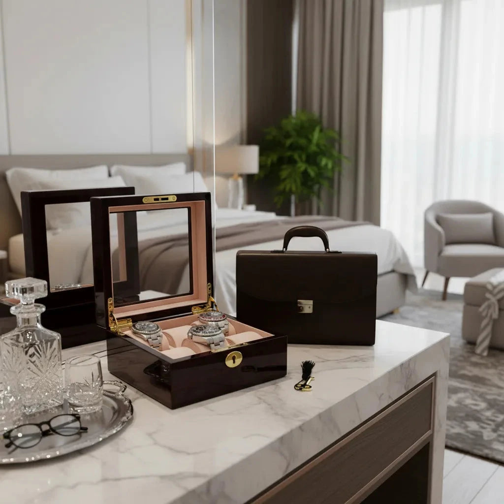 Premium 6 Watch Box in Cherry Wood Piano Gloss Finish with Luxury Lining