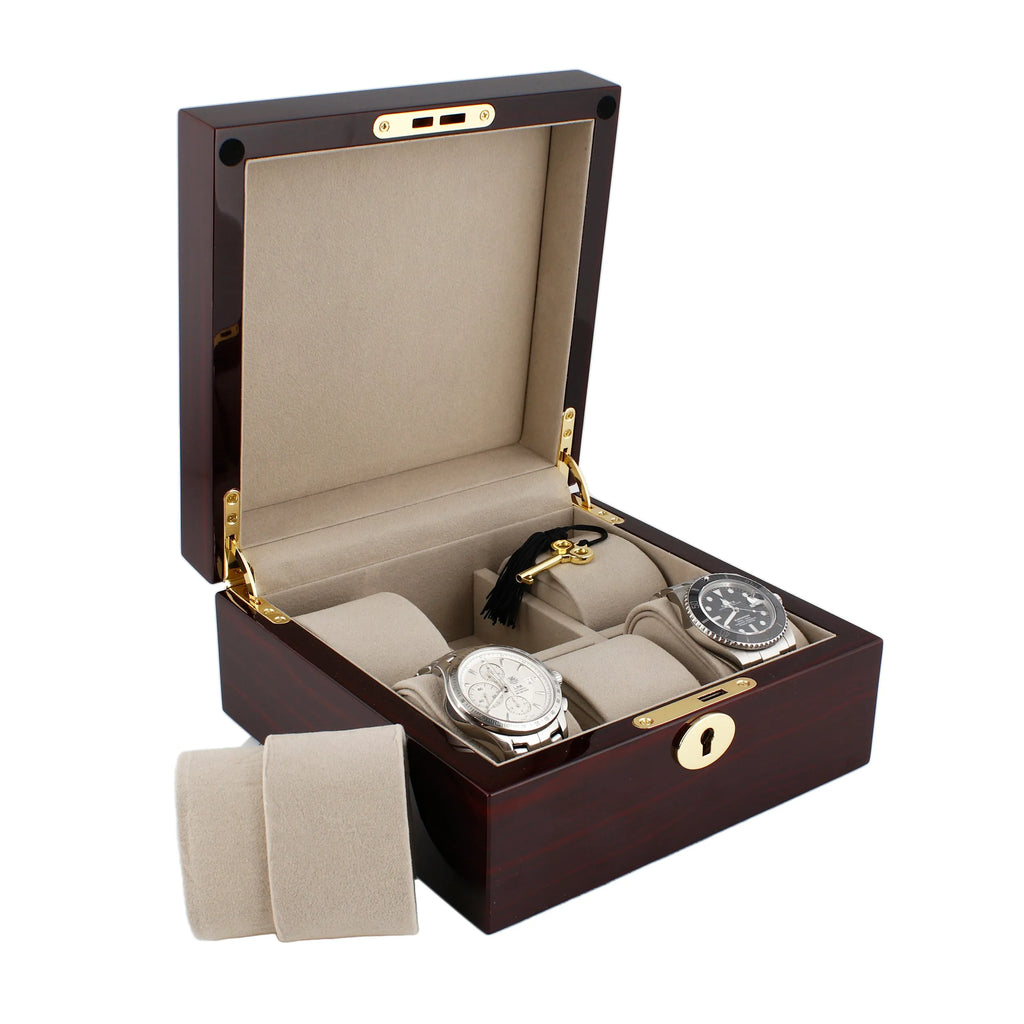 Premium 6 Watch Box in Cherry Wood Piano Gloss Finish with Luxury Lining