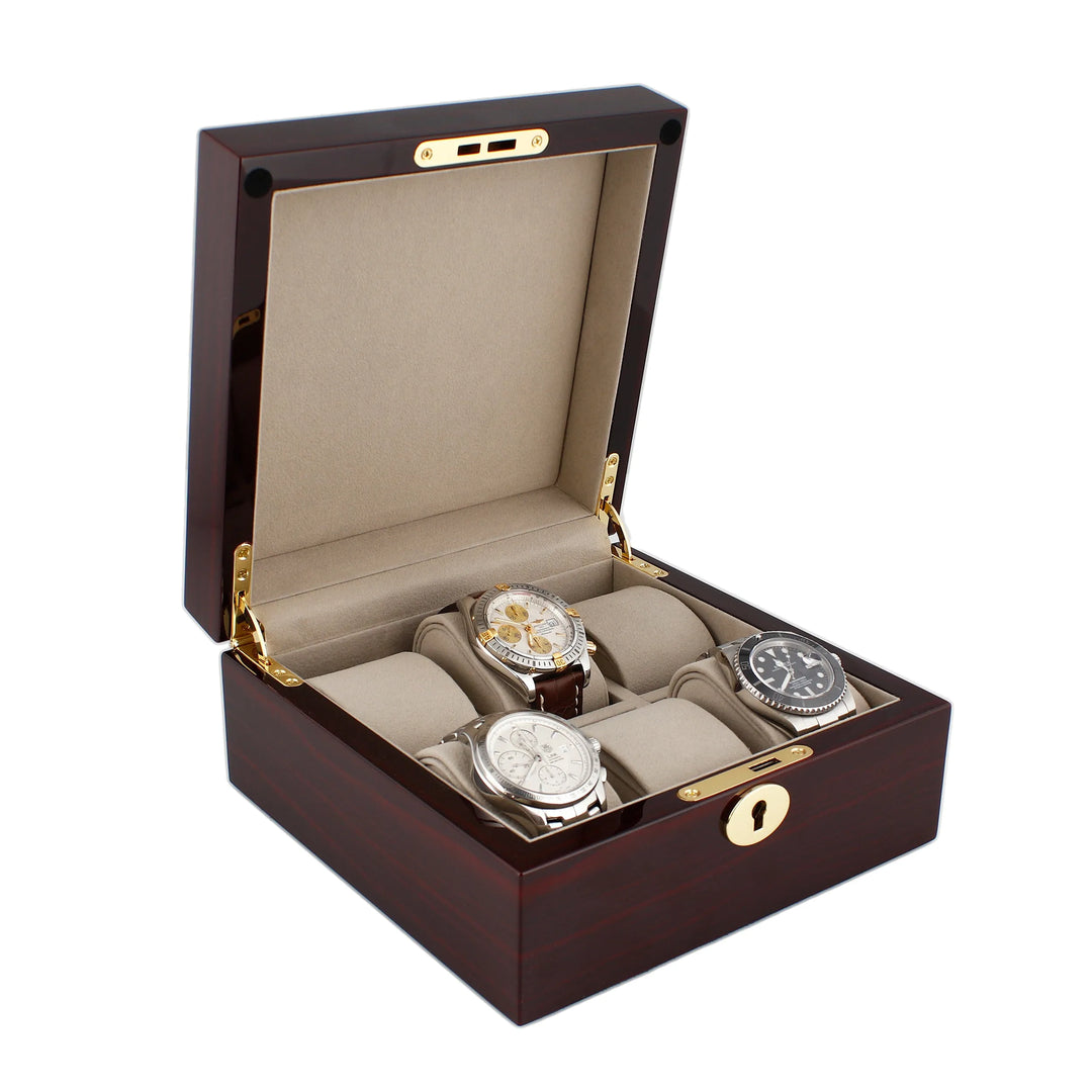 Premium 6 Watch Box in Cherry Wood Piano Gloss Finish with Luxury Lining