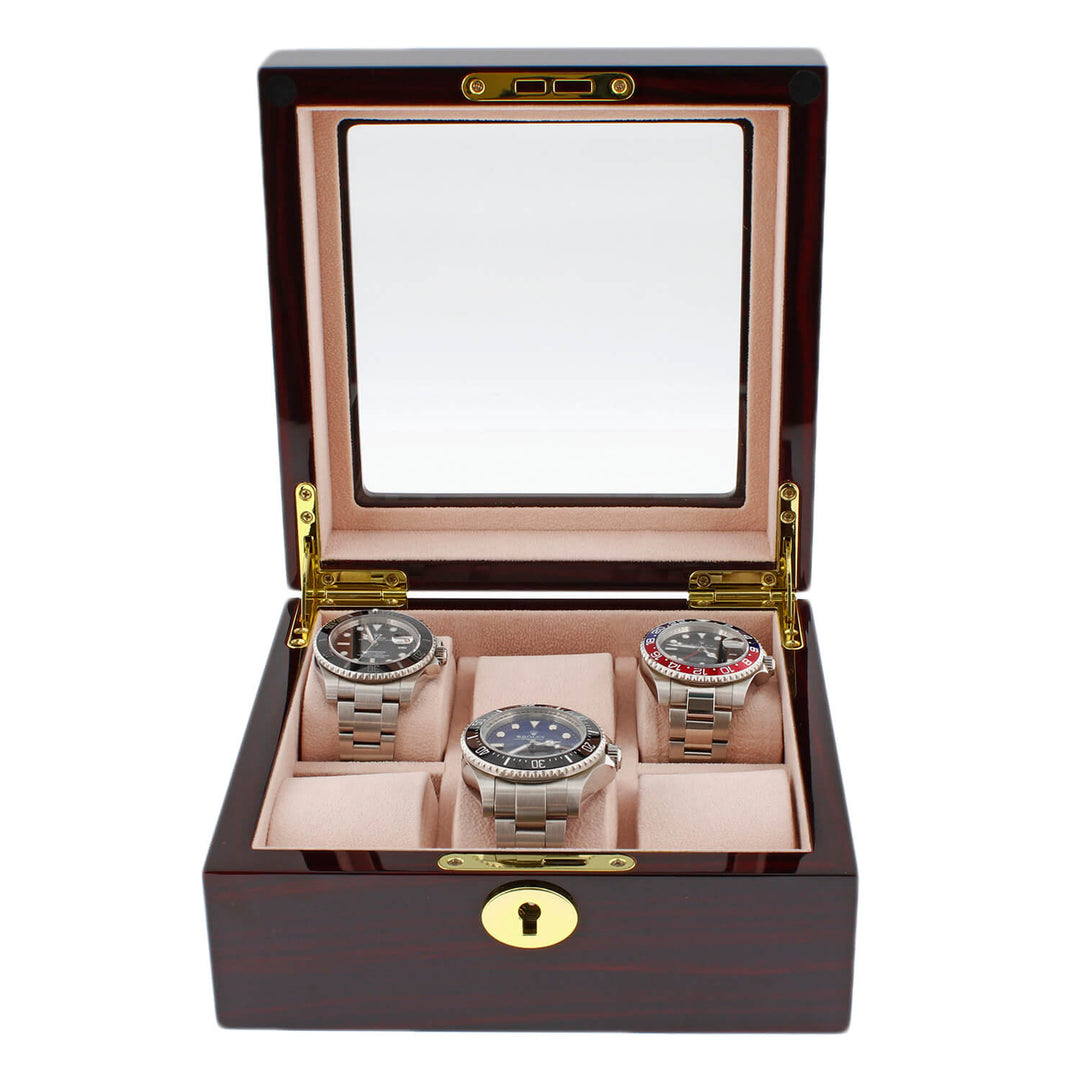 Premium 6 Watch Box in Cherry Wood Piano Gloss Finish with Luxury Lining