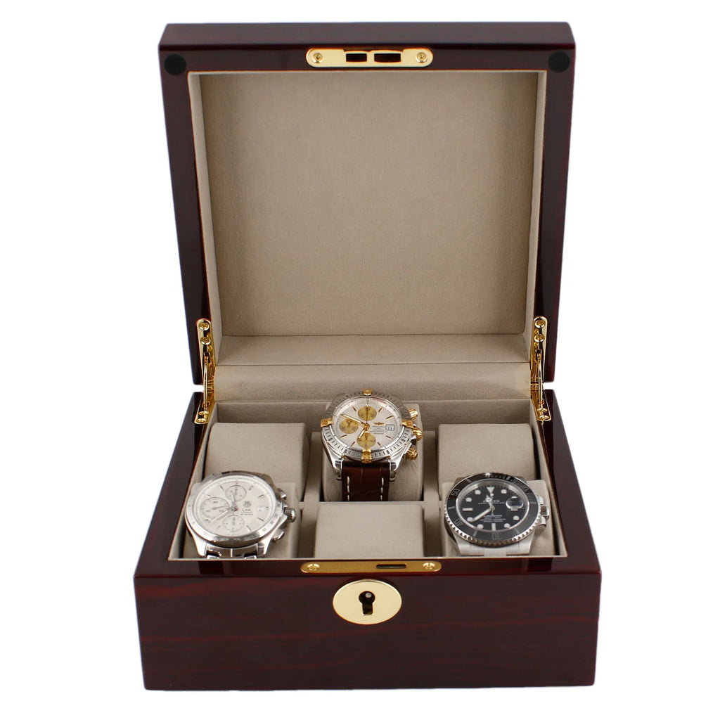 Premium 6 Watch Box in Cherry Wood Piano Gloss Finish with Luxury Lining