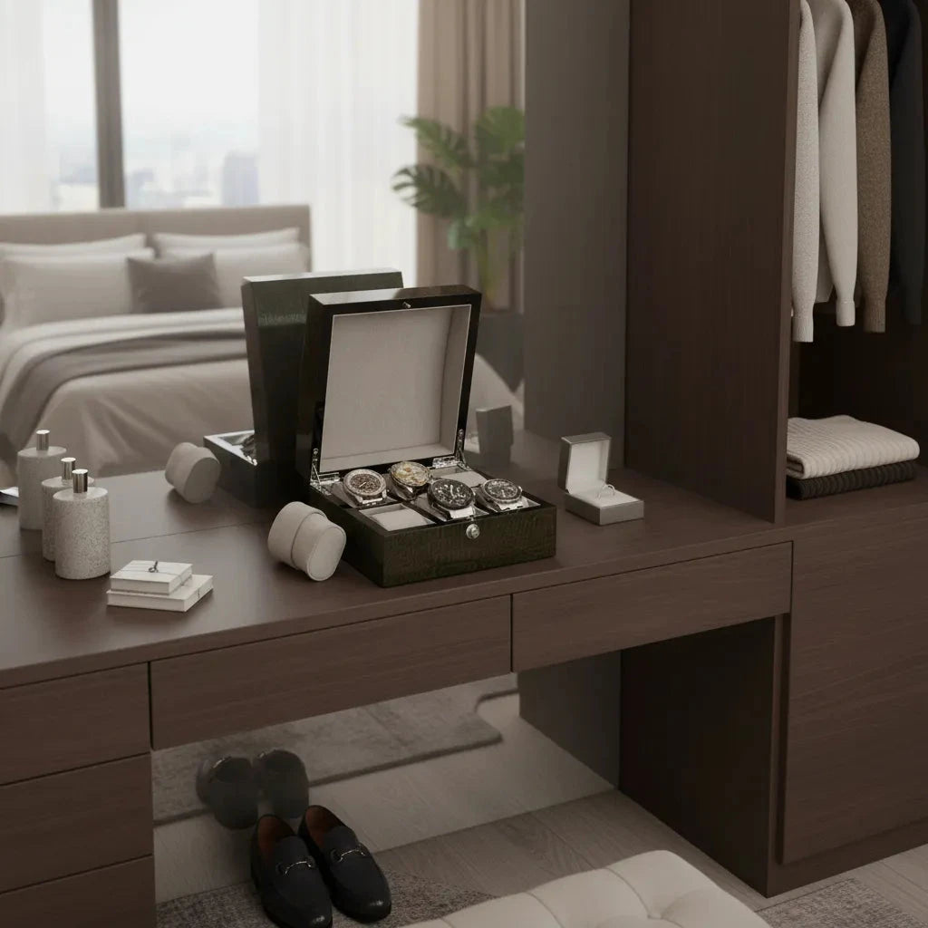 Premium 6 Watch Box in Green High Gloss Lacquered Crocodile Print Finish by Aevitas