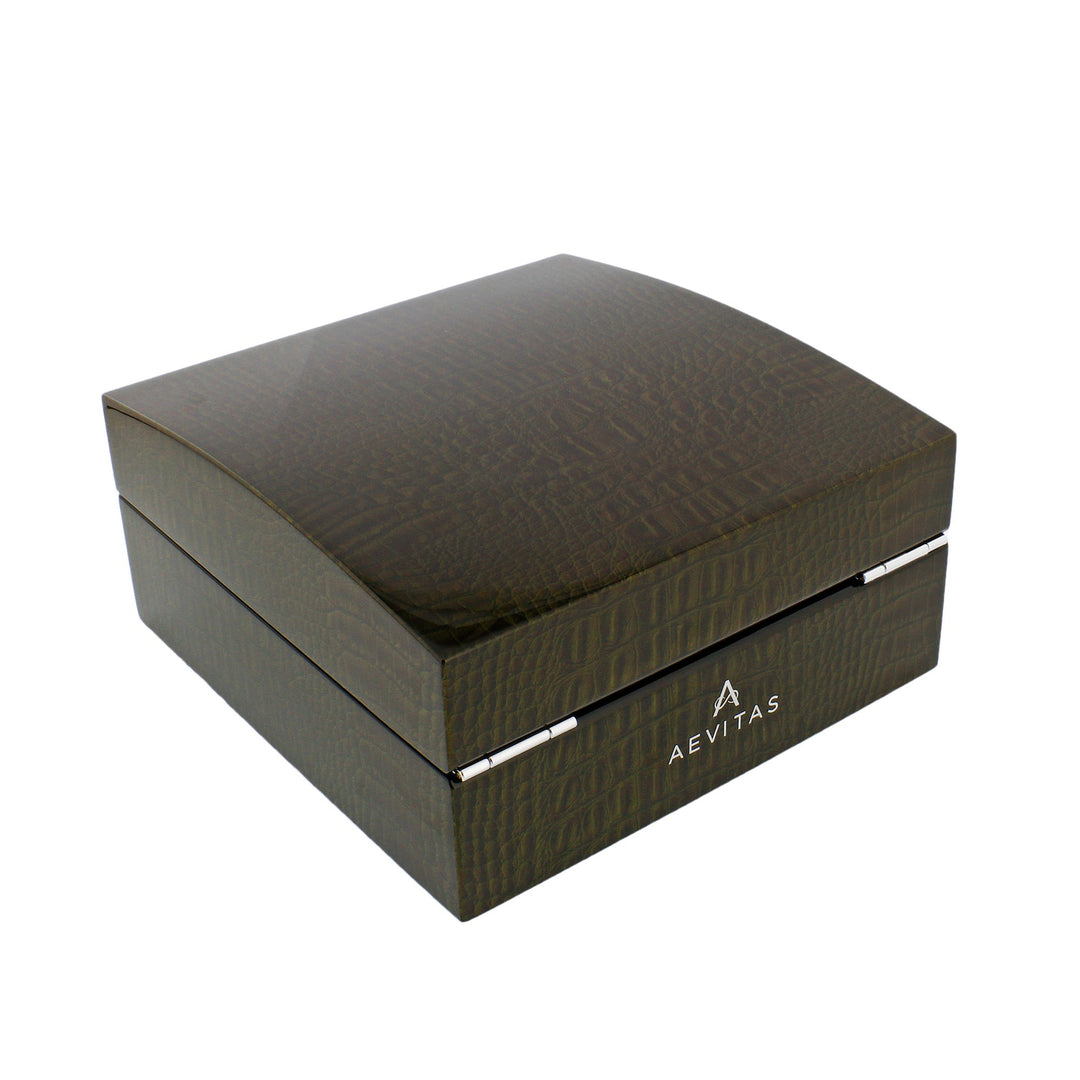 Premium 6 Watch Box in Green High Gloss Lacquered Crocodile Print Finish by Aevitas