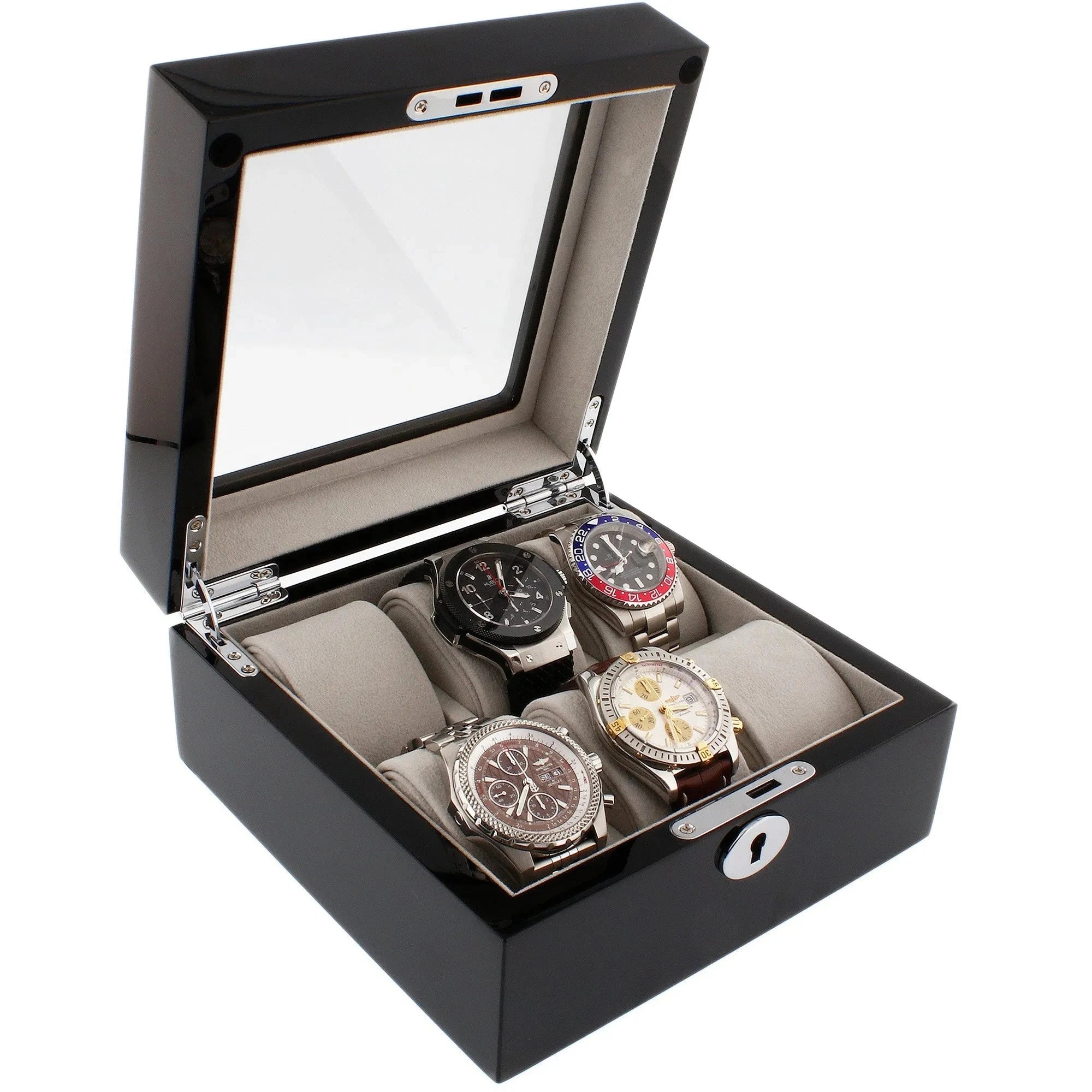 Premium 6 Watch Box in Piano Black Gloss Finish with Grey Luxury Lining