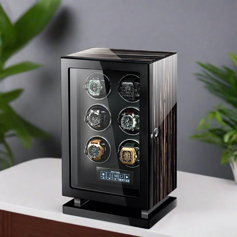 Premium 6 Watch Winder in Zebrano Ebony Wood Piano Lacquer by Aevitas