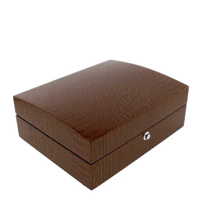 Premium 8 Watch Box in Brown High Gloss Lacquered Crocodile Print Finish by Aevitas